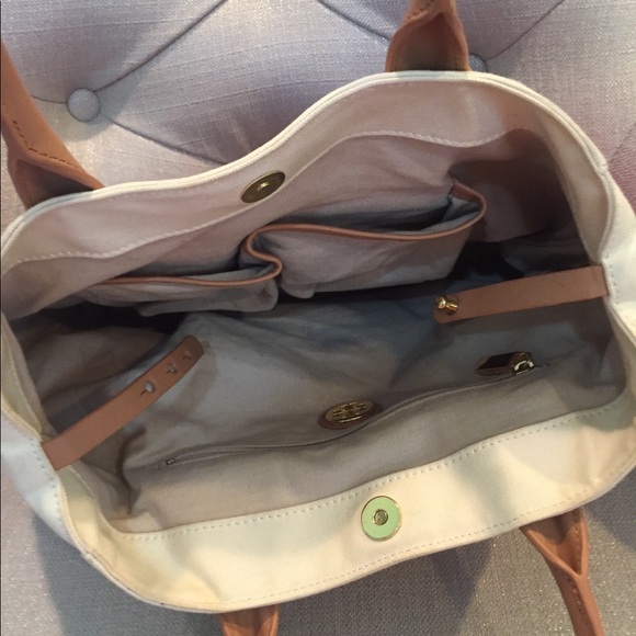 Tory Burch Canvas Dipped Tote Purse Handbag - Picture 6 of 8